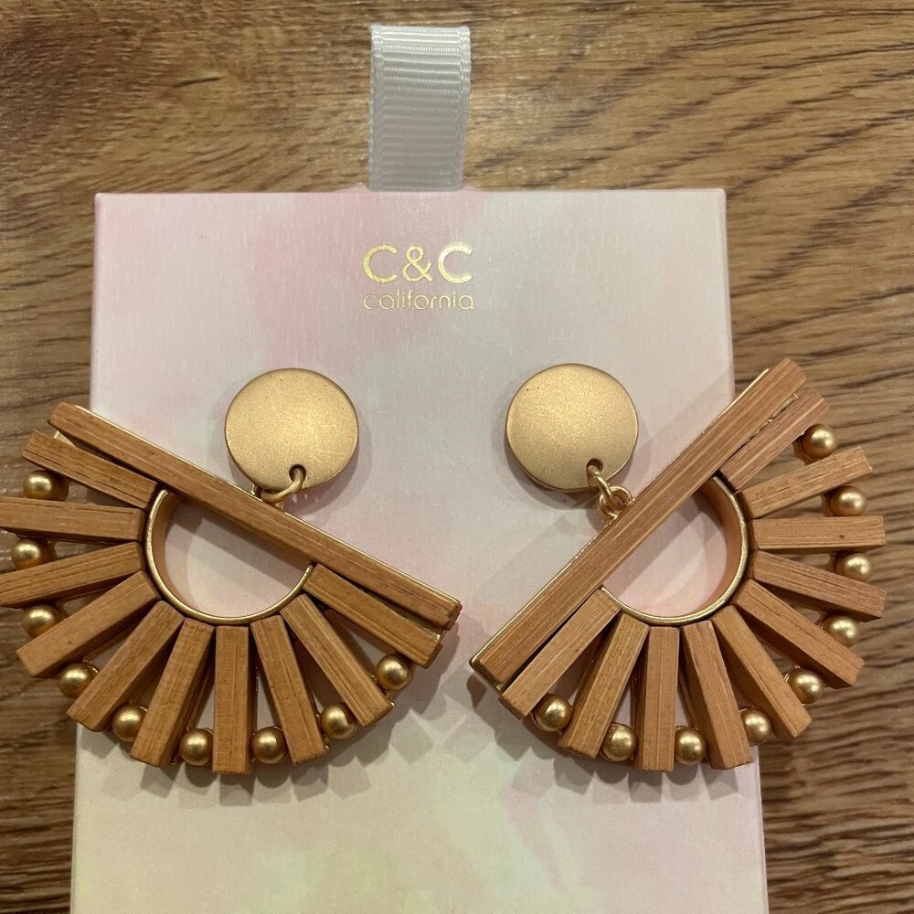 C&C California bamboo wood half moon earrings